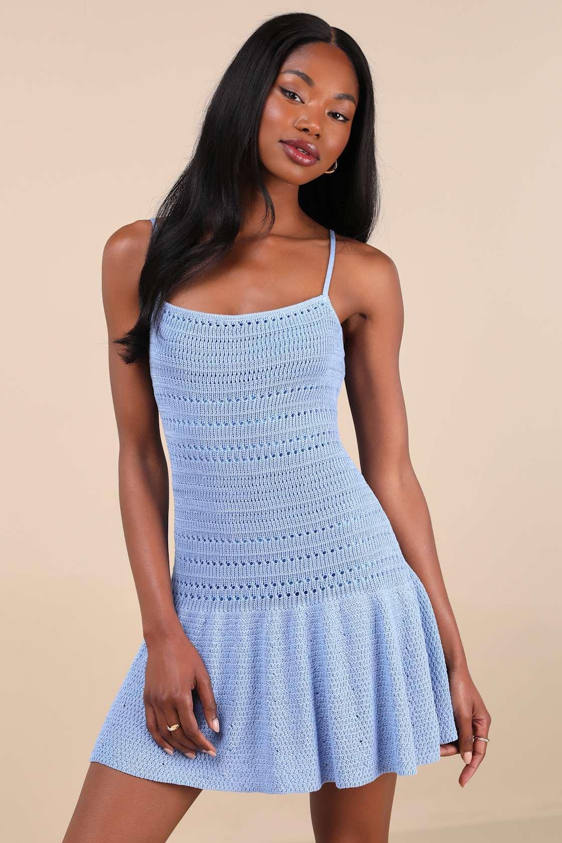 Palm Springs Sweetie Blue Sweater Knit Sleeveless Mini Dress Product Image