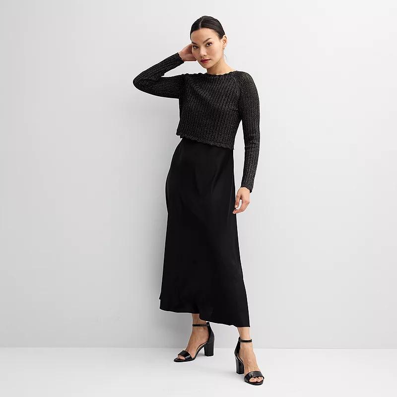 Womens Taylor Cropped Sweater Knit Overlay Slip Dress Product Image