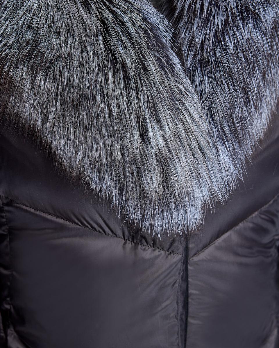 Julia & Stella Polyblend Jacket with Silver Fox Trimmed Hood Product Image