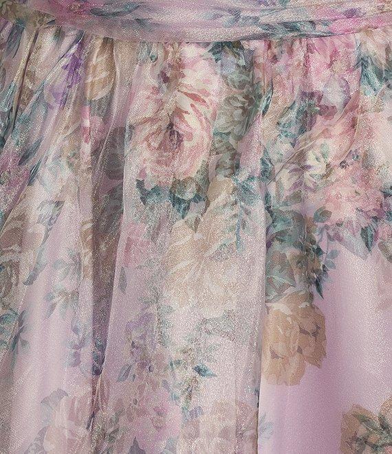 City Vibe Floral Print Square Neck Sleeveless Back Sash Tie Ballgown Product Image