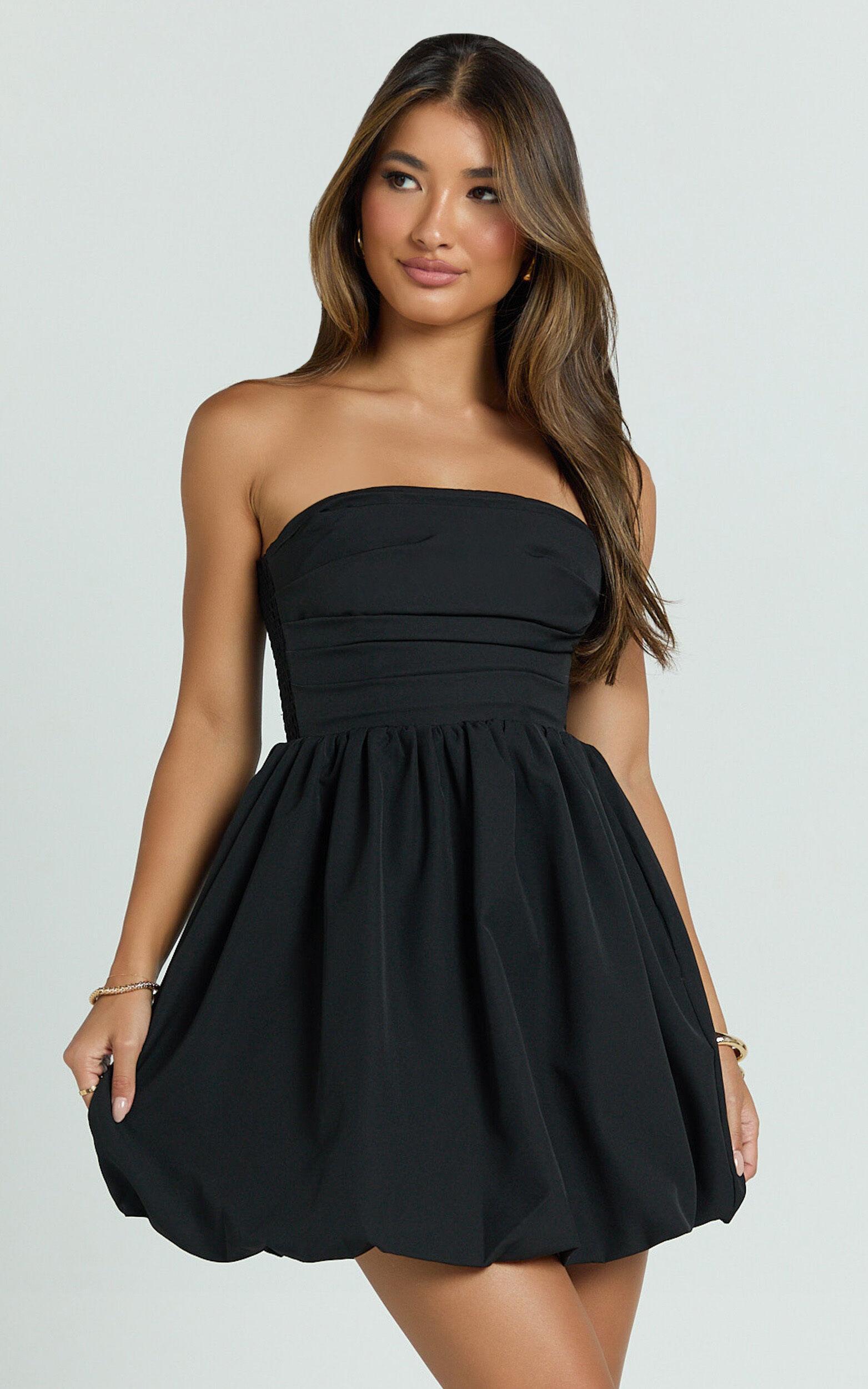 Shaima Mini Dress - Strapless Bubble Hem Dress in Black Product Image
