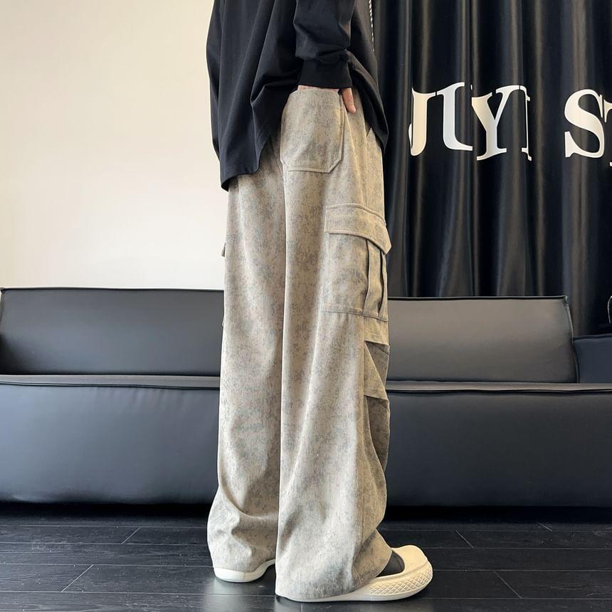 High Waist Plain Wide Leg Cargo Pants Product Image