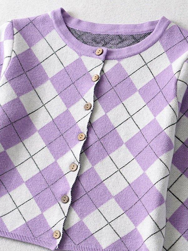 Argyle Buttoned Crop Knit Cardigan Product Image