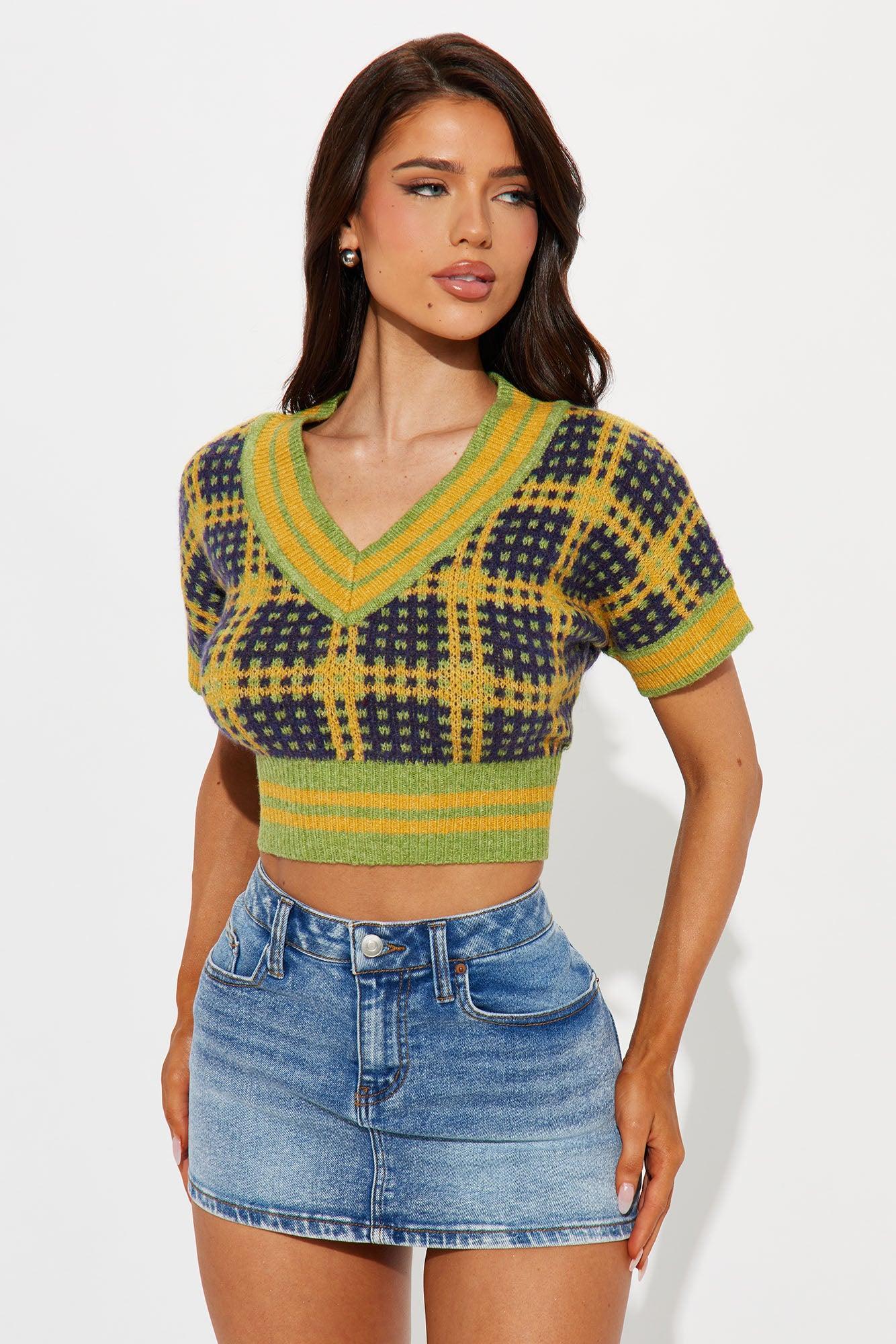 What's The Assignment Plaid Sweater Top - Green/combo Product Image