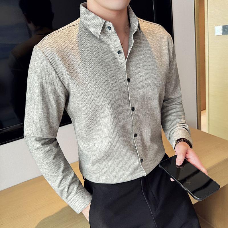 Long Sleeve Collared Plain Shirt Product Image