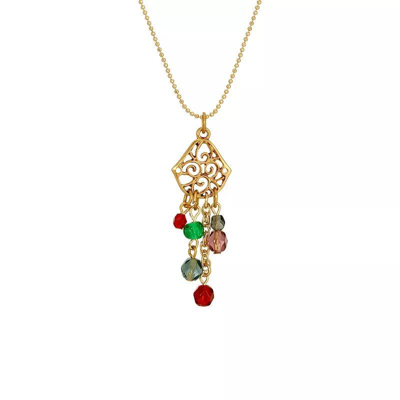 1928 Gold-Tone Filigree Adjustable Necklace with Colored Beads, Womens, Multi Product Image