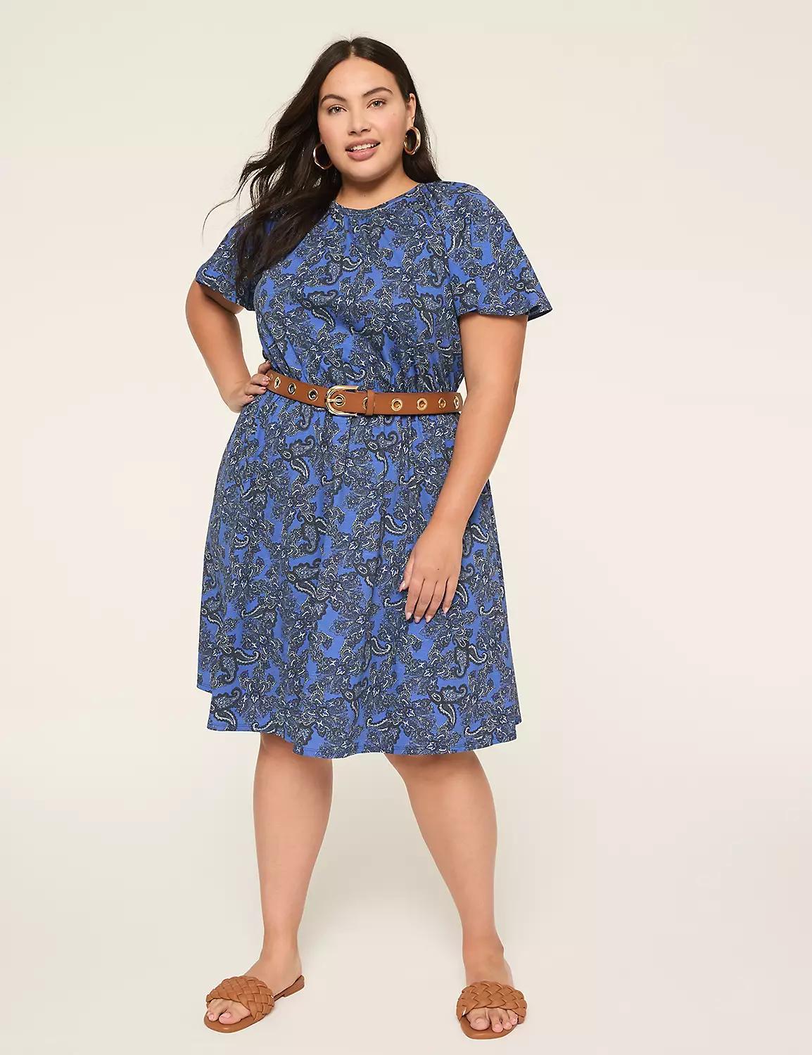 Crew-Neck Flutter-Sleeve Dress Product Image
