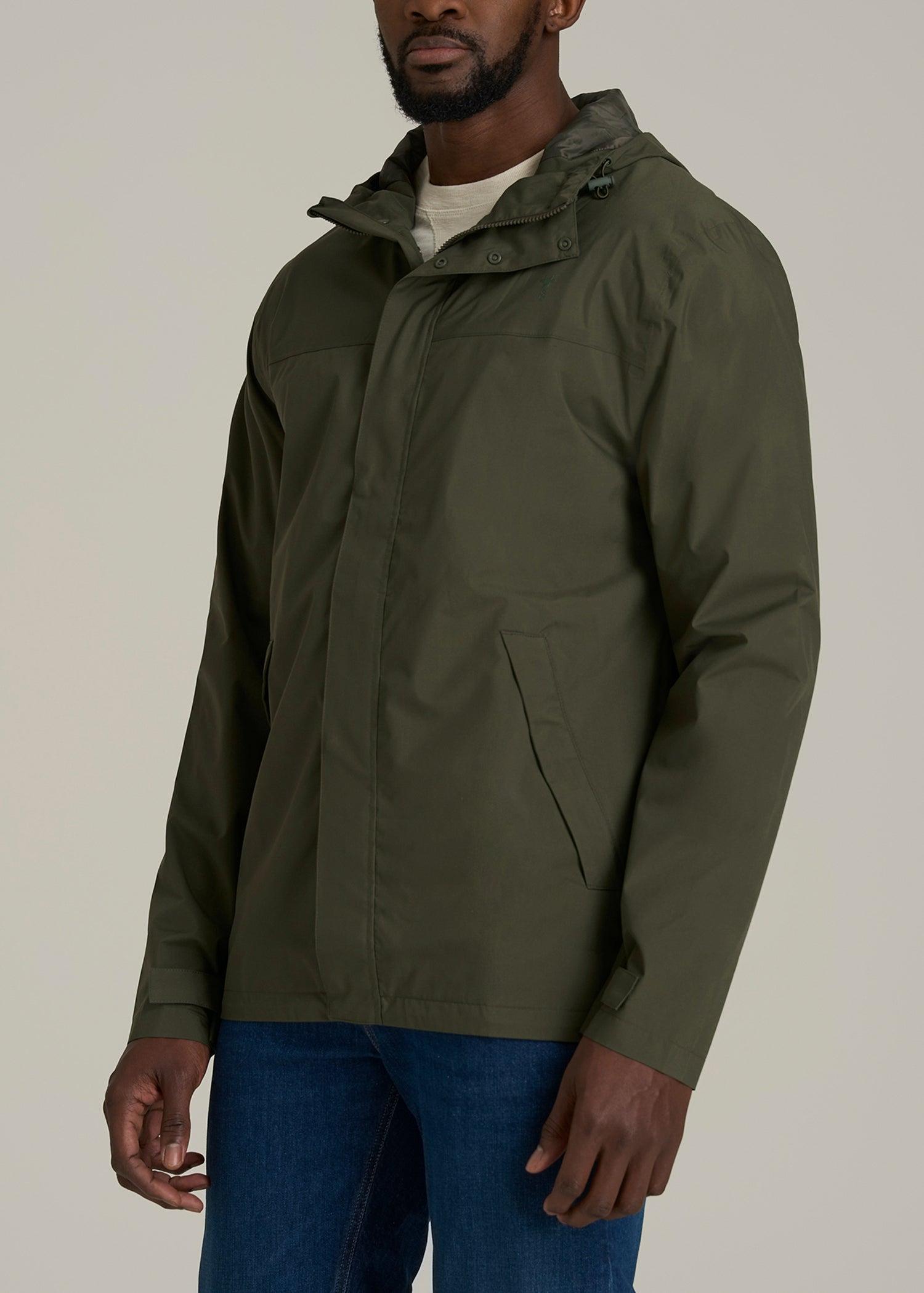 Lightweight Rain Jacket for Tall Men in Dark Olive Green Product Image