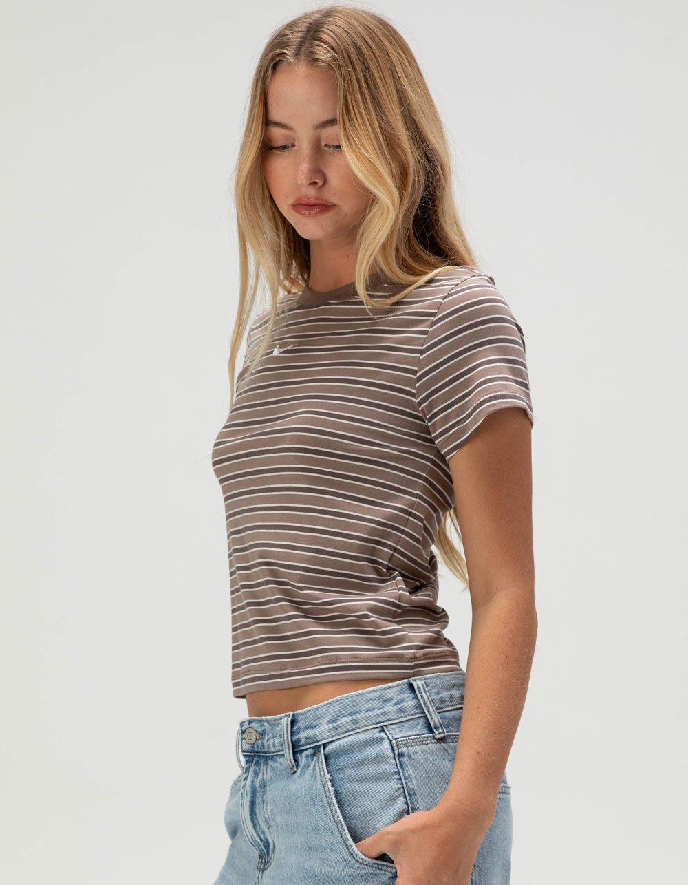 NIKE Sportswear Chill Knit Womens Stripe Tee - BROWN COMBO Product Image