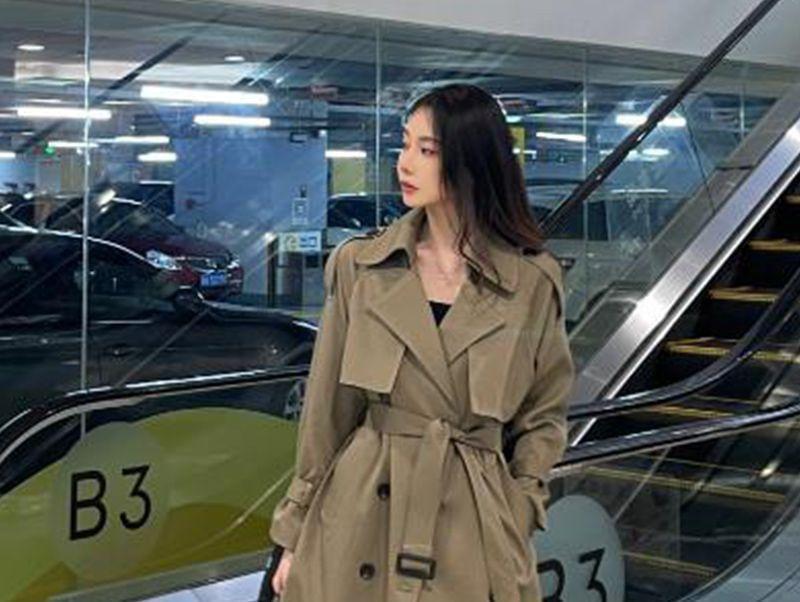 Collared Plain Midi Double Breasted Trench Coat Product Image