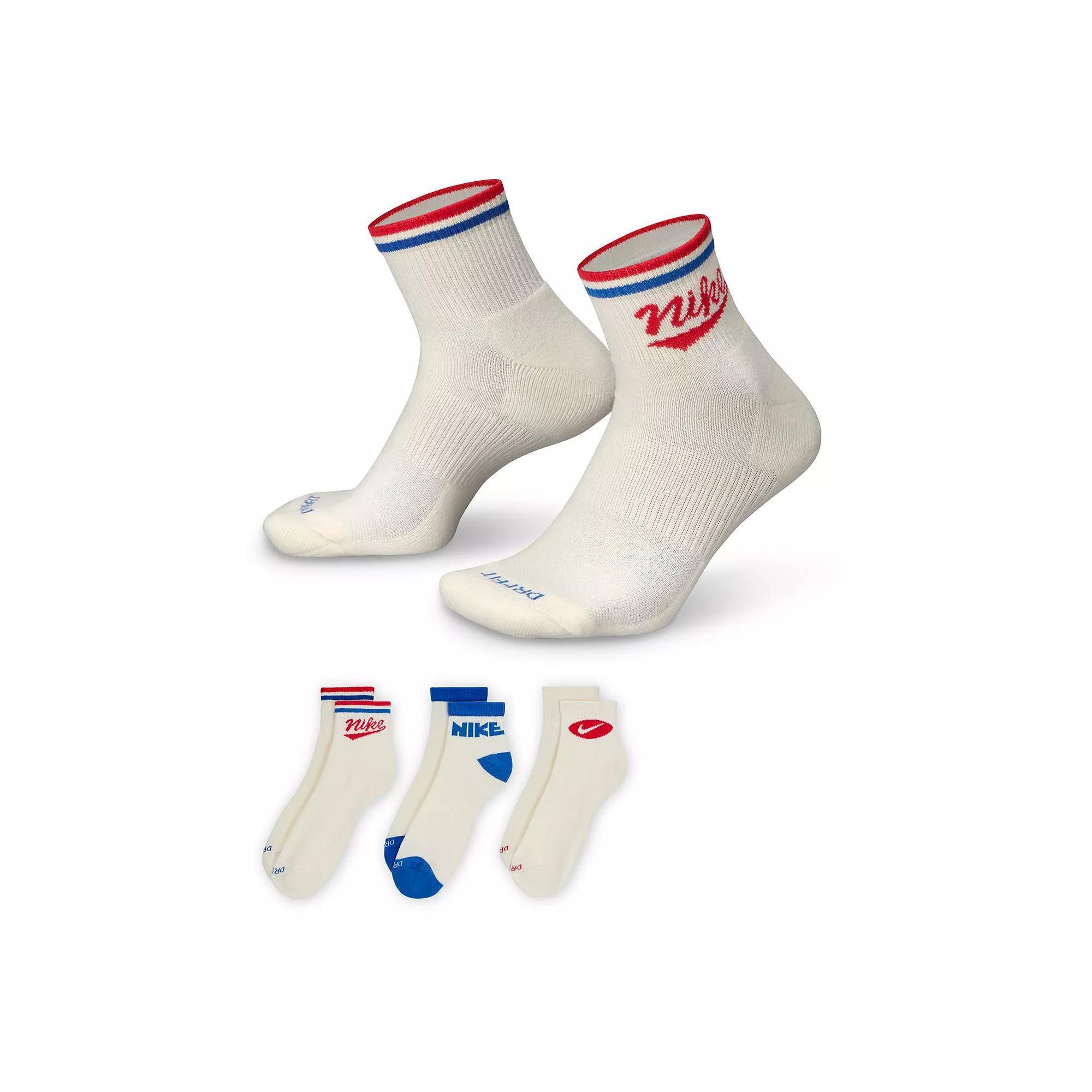 Men's Nike 3-Pack Everyday Ankle Socks, Size: 8-12, White Team Product Image
