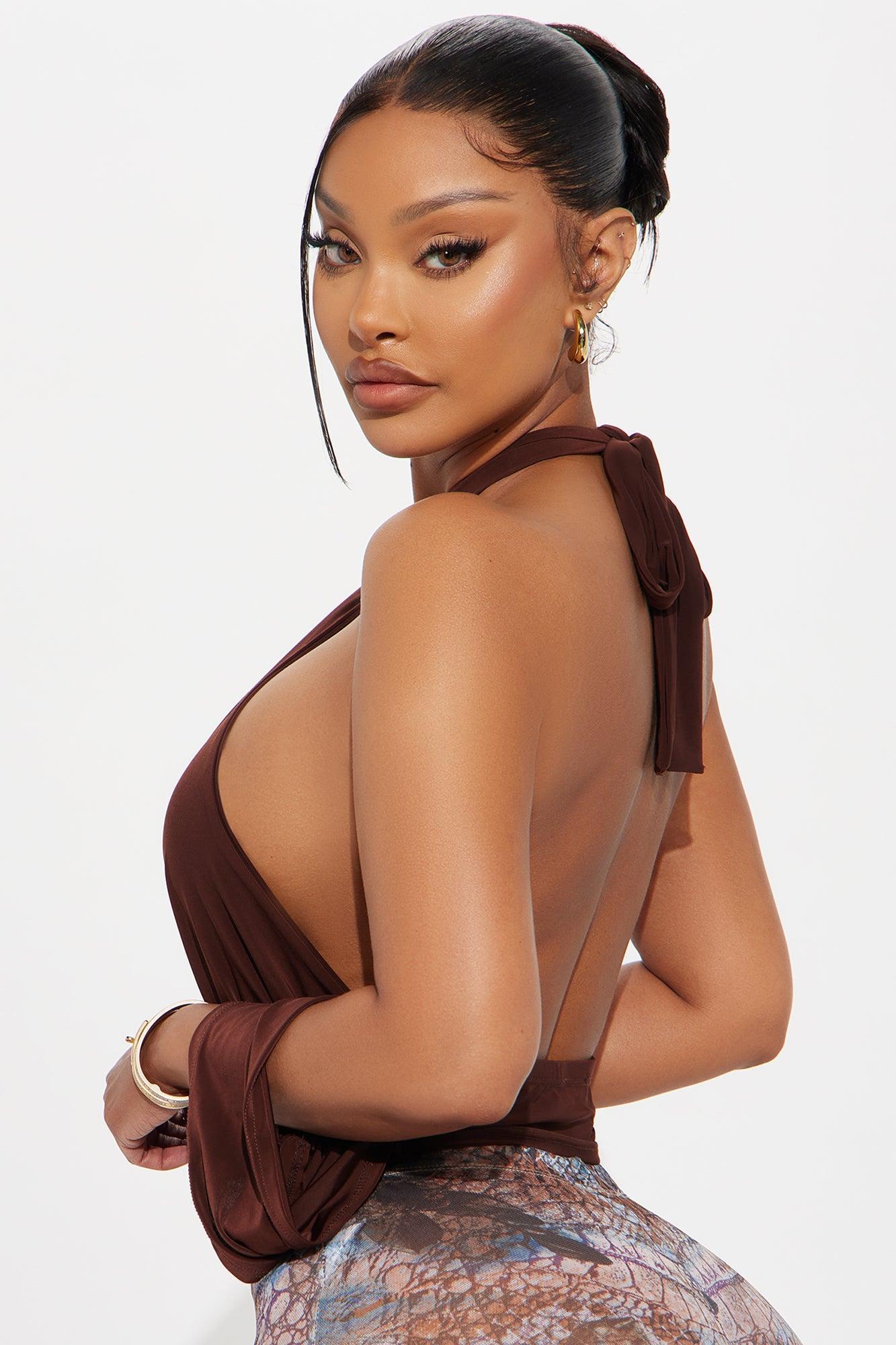 Joni Y Neck Backless Halter Top - Chocolate Product Image