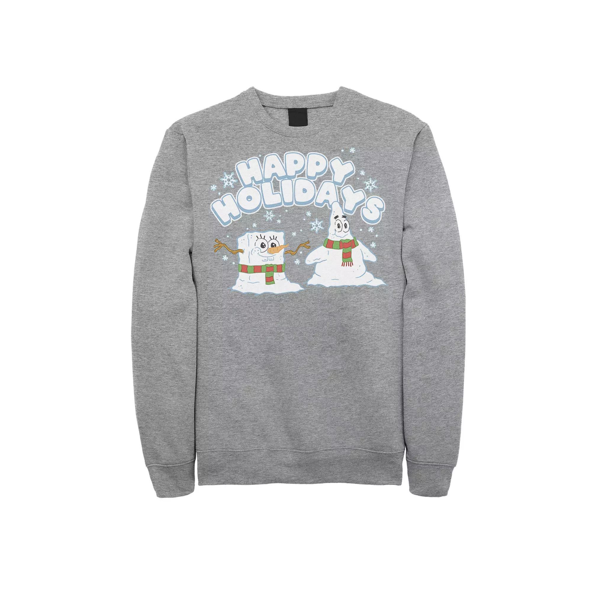 Men's Spongebob Squarepants Patrick Star Snowmen Happy Holidays Sweatshirt, Size: Small, Athletic Grey Product Image