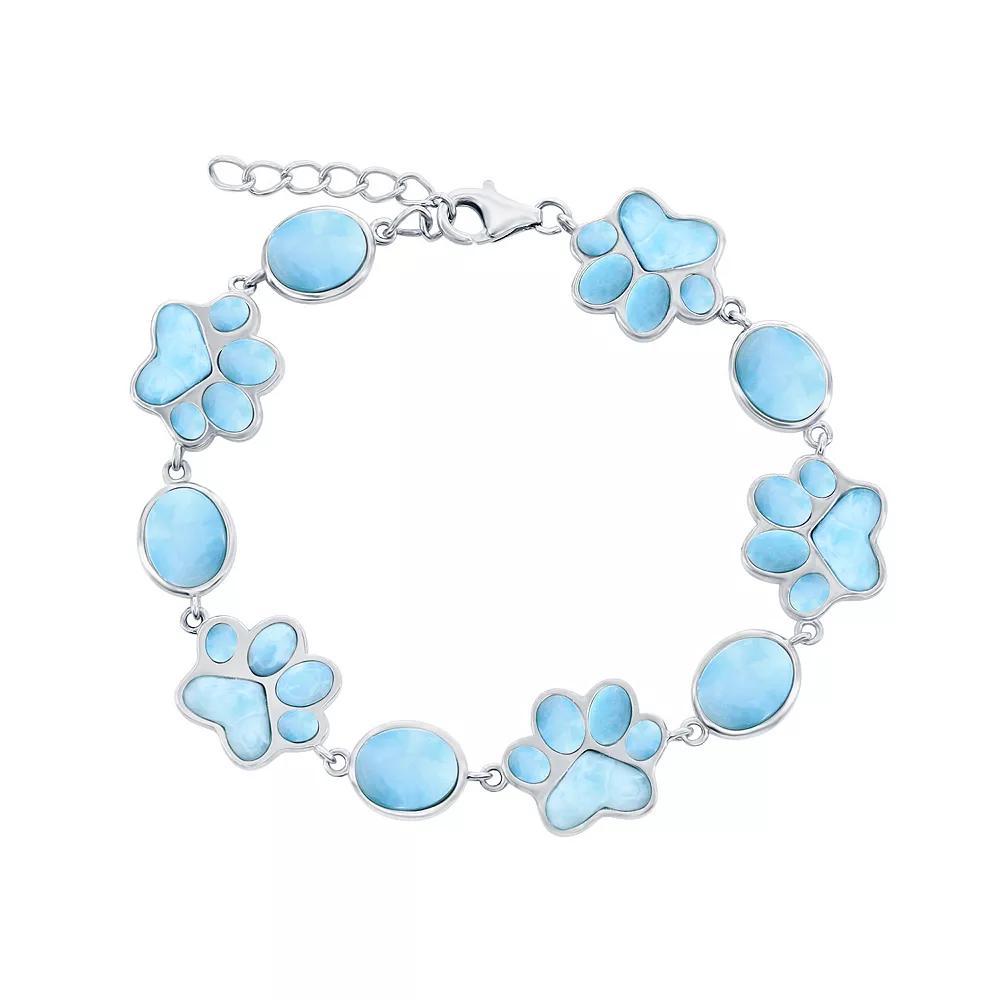 Sterling Silver Oval & Paw Print Larimar Bracelet, Women's, Size: 7.5" Product Image