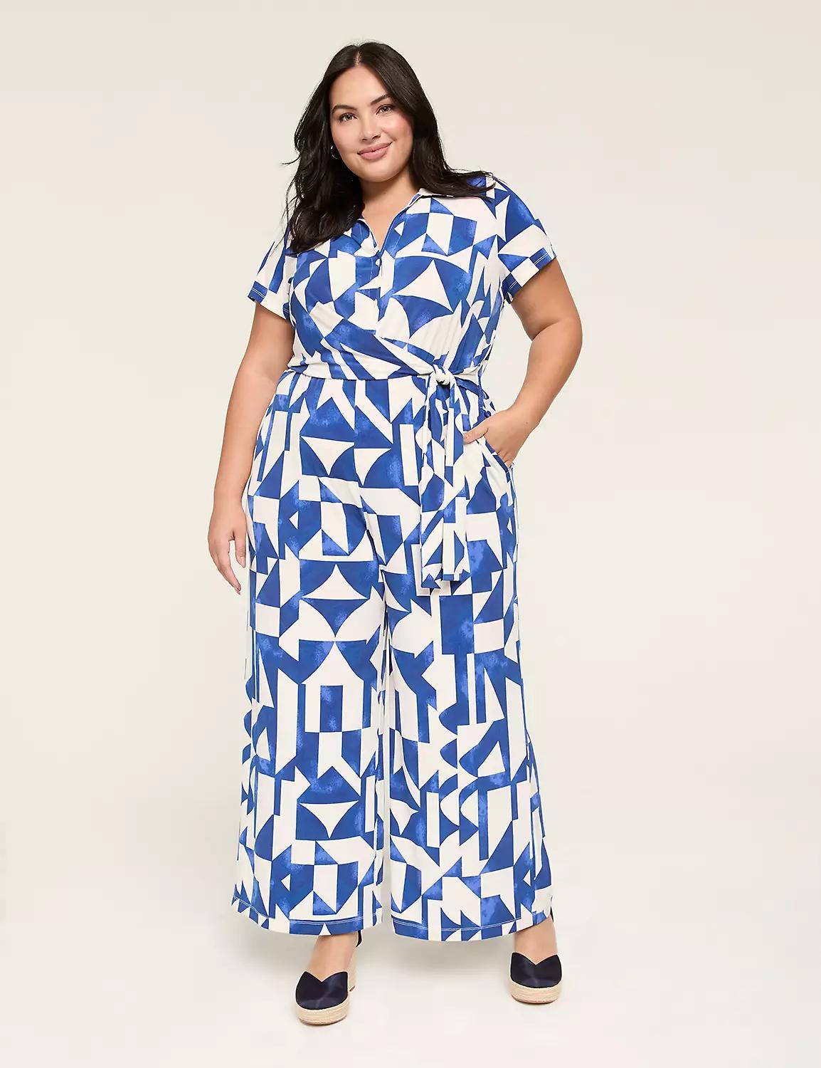 Collared Twist-Waist Jersey Jumpsuit Product Image