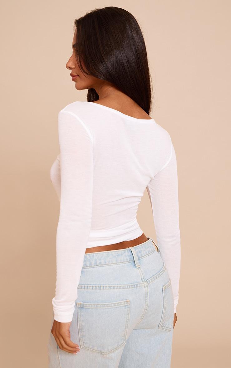 Petite White Sheer Long Sleeve Top Product Image