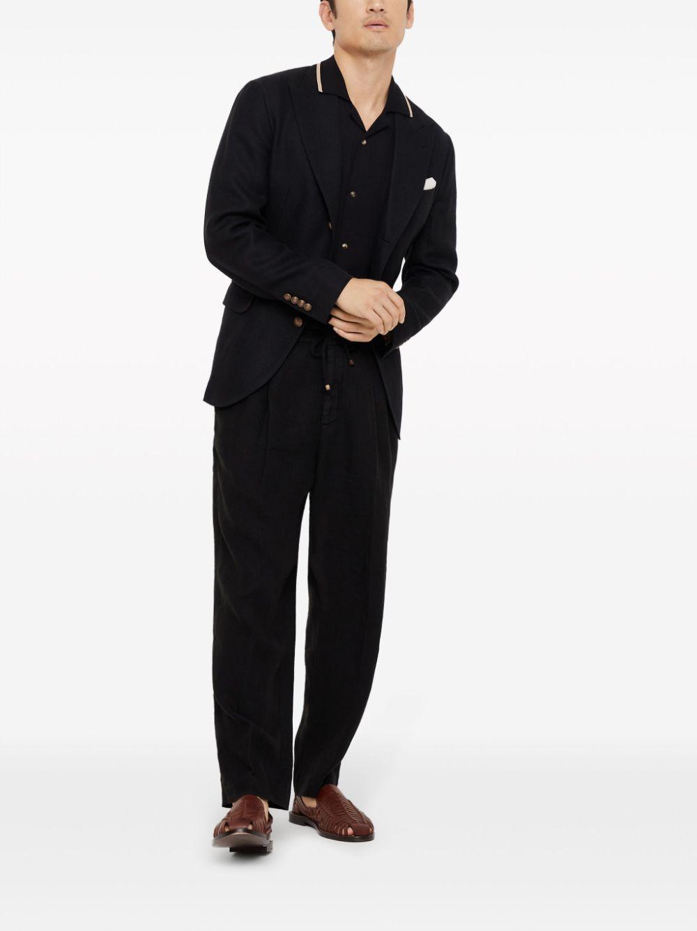 BRUNELLO CUCINELLI Peak-lapels Linen-blend Blazer In Black Product Image