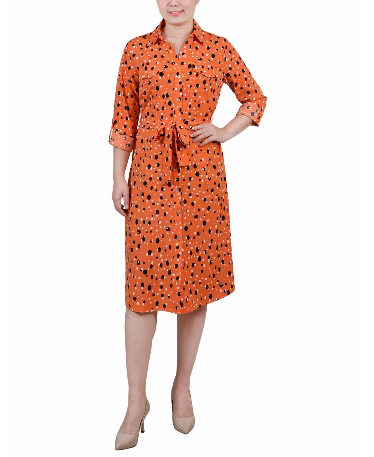 Ny Collection Petite Printed Long Sleeve Roll Tab Shirtdress Product Image