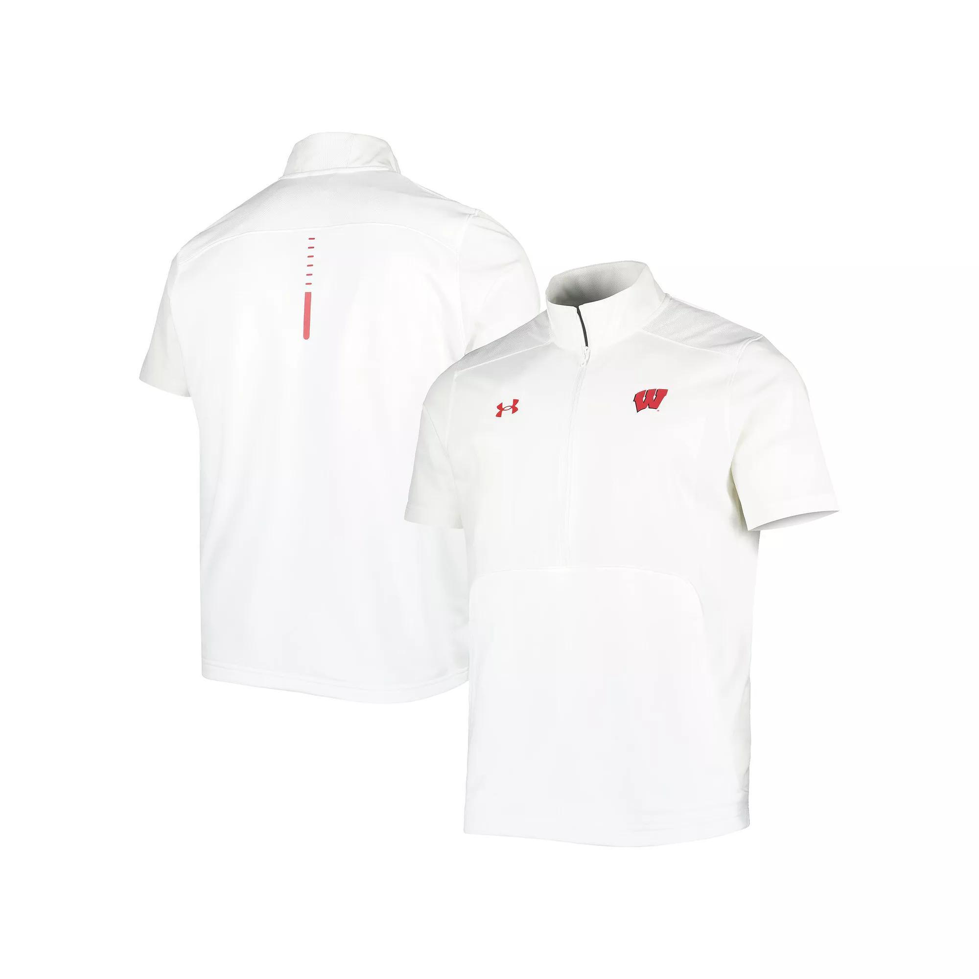 Men's Under Armour White Wisconsin Badgers Motivate 2.0 Half-Zip Jacket, Size: XL Product Image