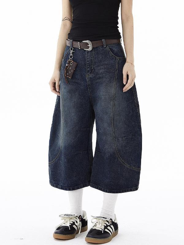 Niche Deconstructed Wash Denim Shorts Product Image