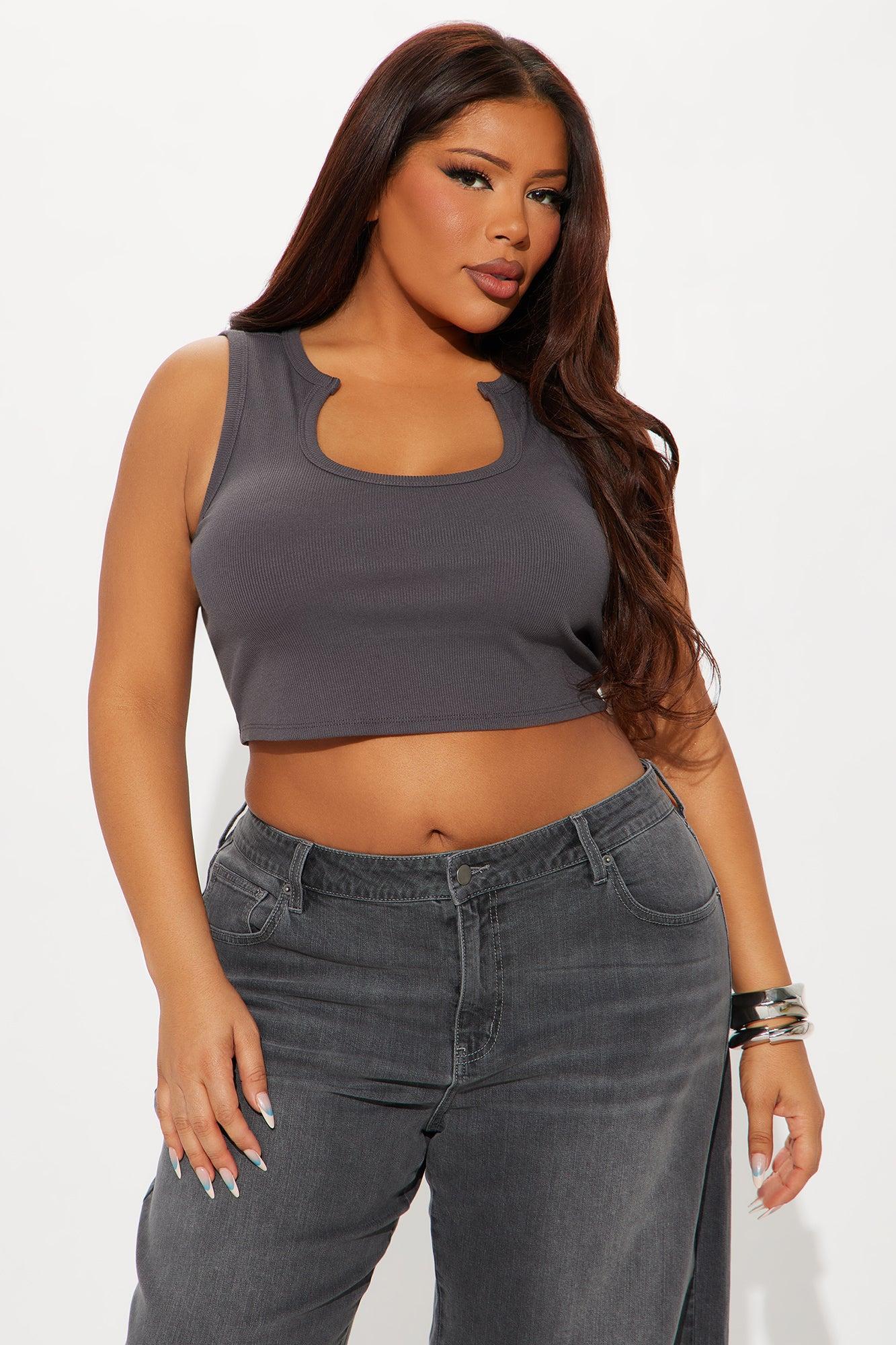 Alexis Ribbed Sleeveless Tank Top - Charcoal Product Image