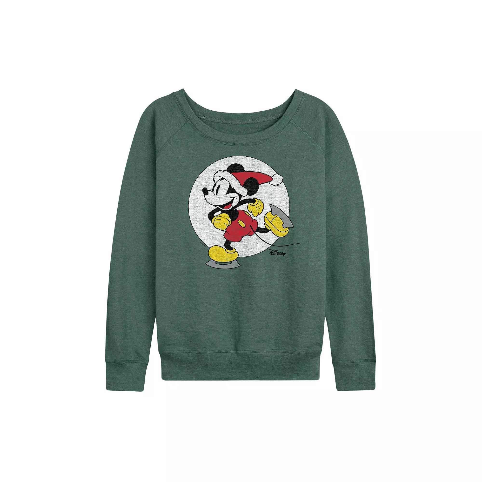 Disneys Mickey Mouse Womens Skating French Terry Long Sleeve Tee Grey Indigo Product Image