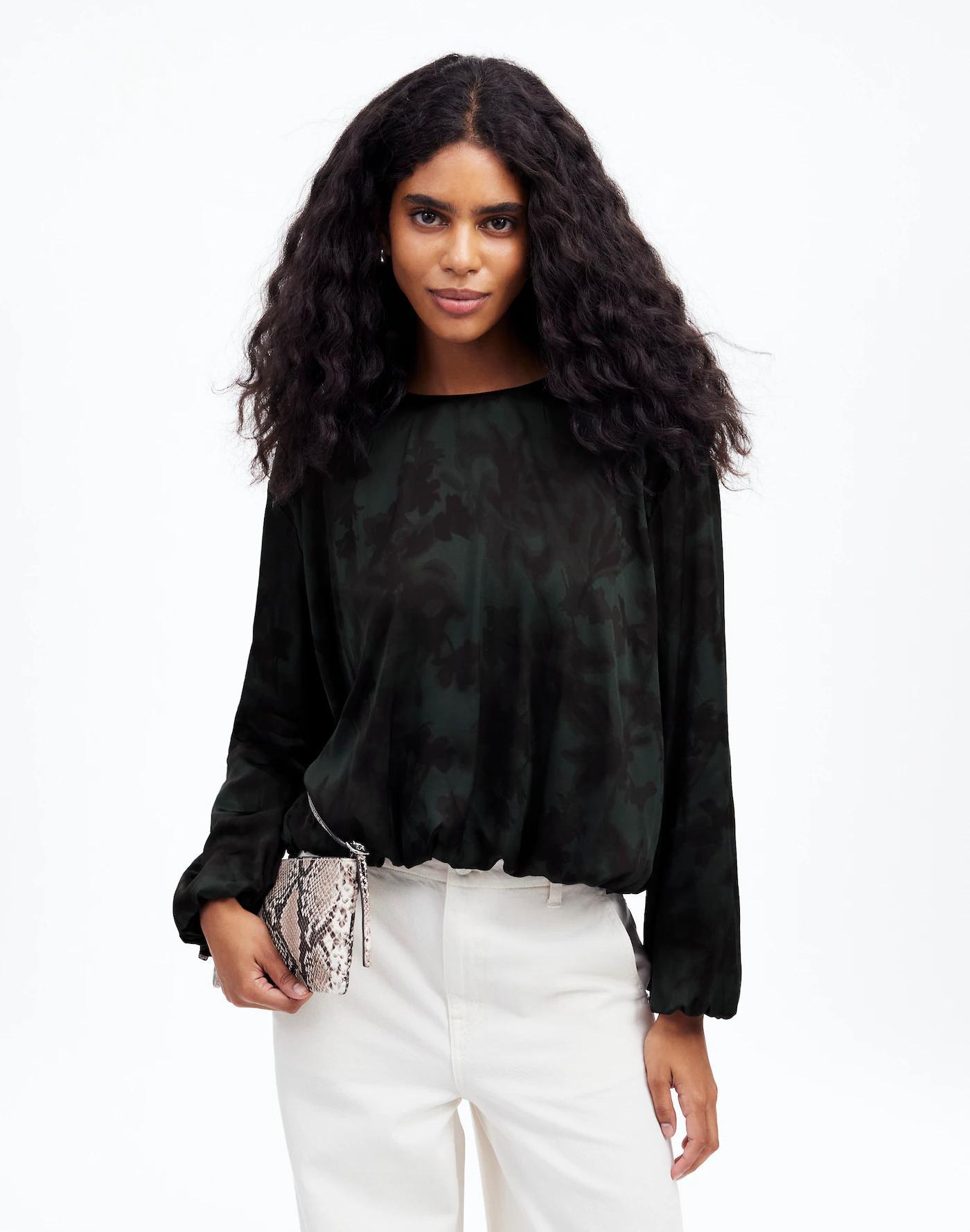 Long-Sleeve Bubble-Hem Top in Satin Product Image