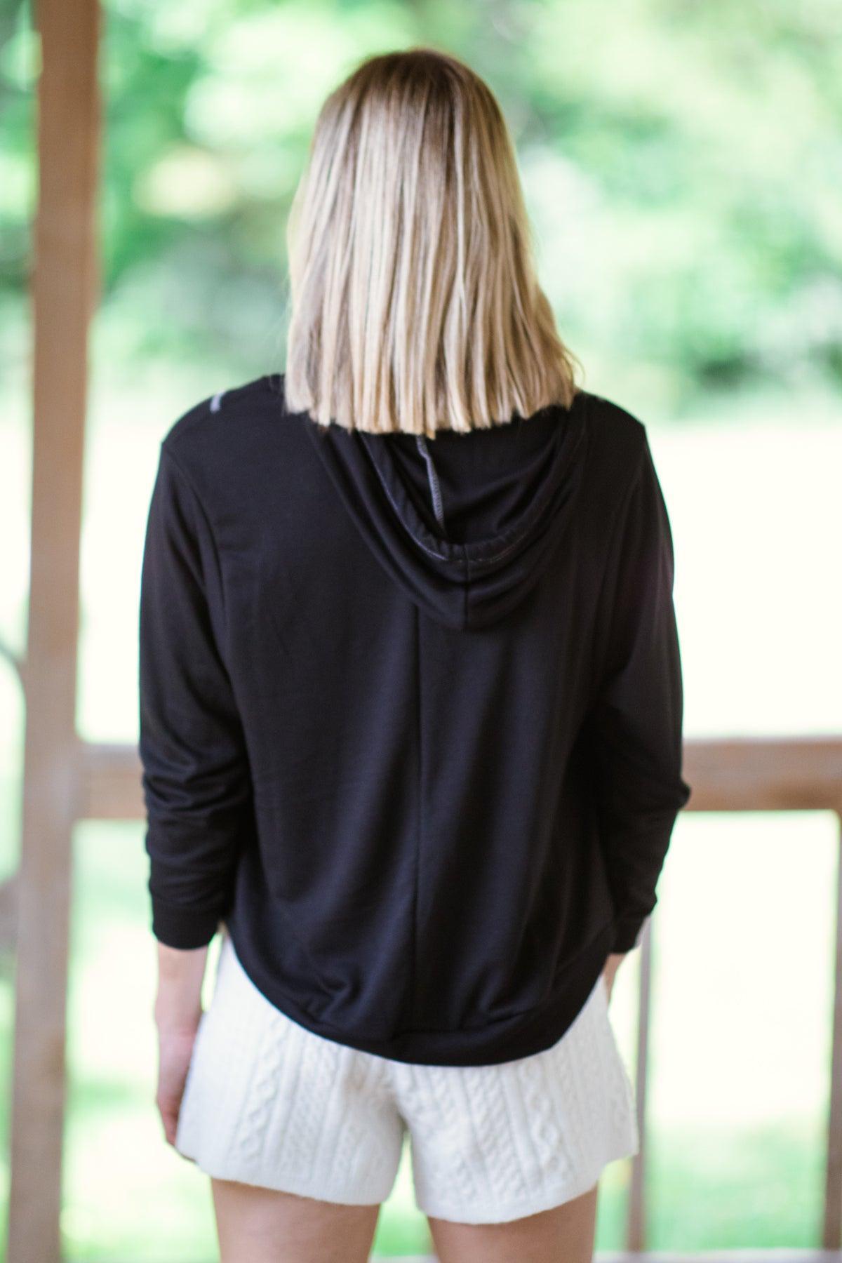 Black and White Contrast Stitch Hooded Top Product Image