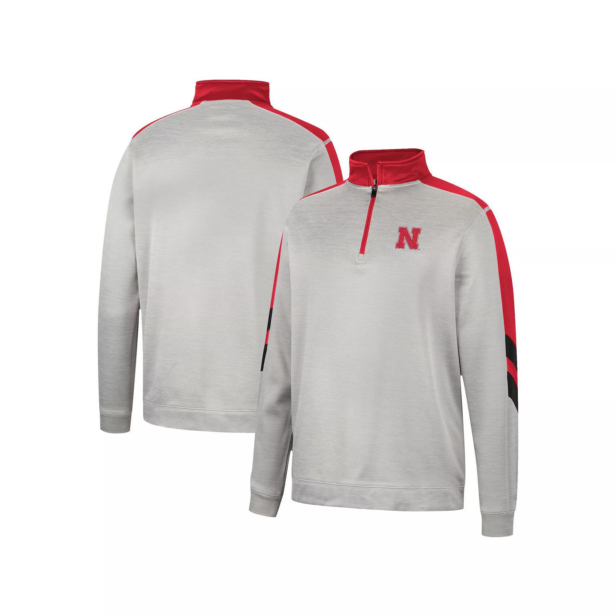 Mens Colosseum Gray/Scarlet Nebraska Huskers Bushwood Fleece Quarter-Zip Jacket Product Image