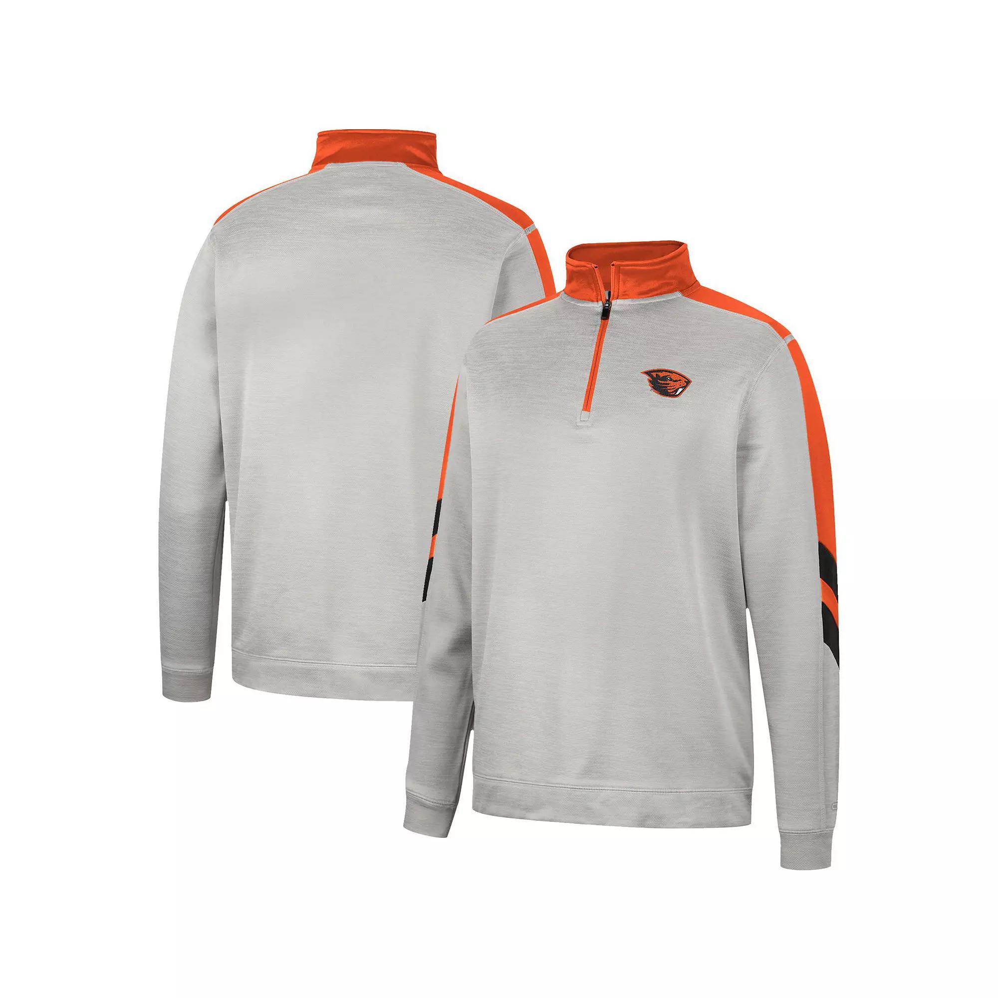 Men's Colosseum Gray/Orange Oregon State Beavers Bushwood Fleece Quarter-Zip Jacket, Size: XL, Grey Product Image