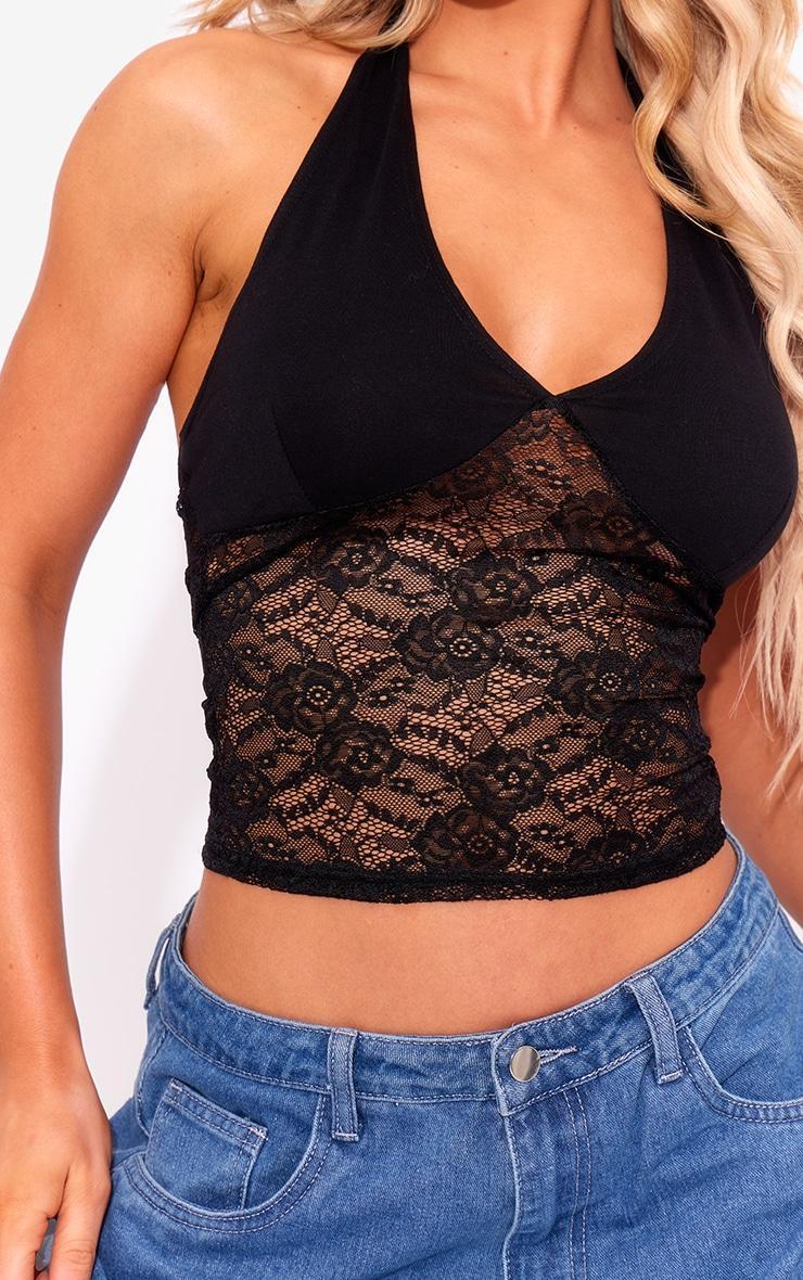 Black Lace Body Cotton Bust Halterneck Top Product Image