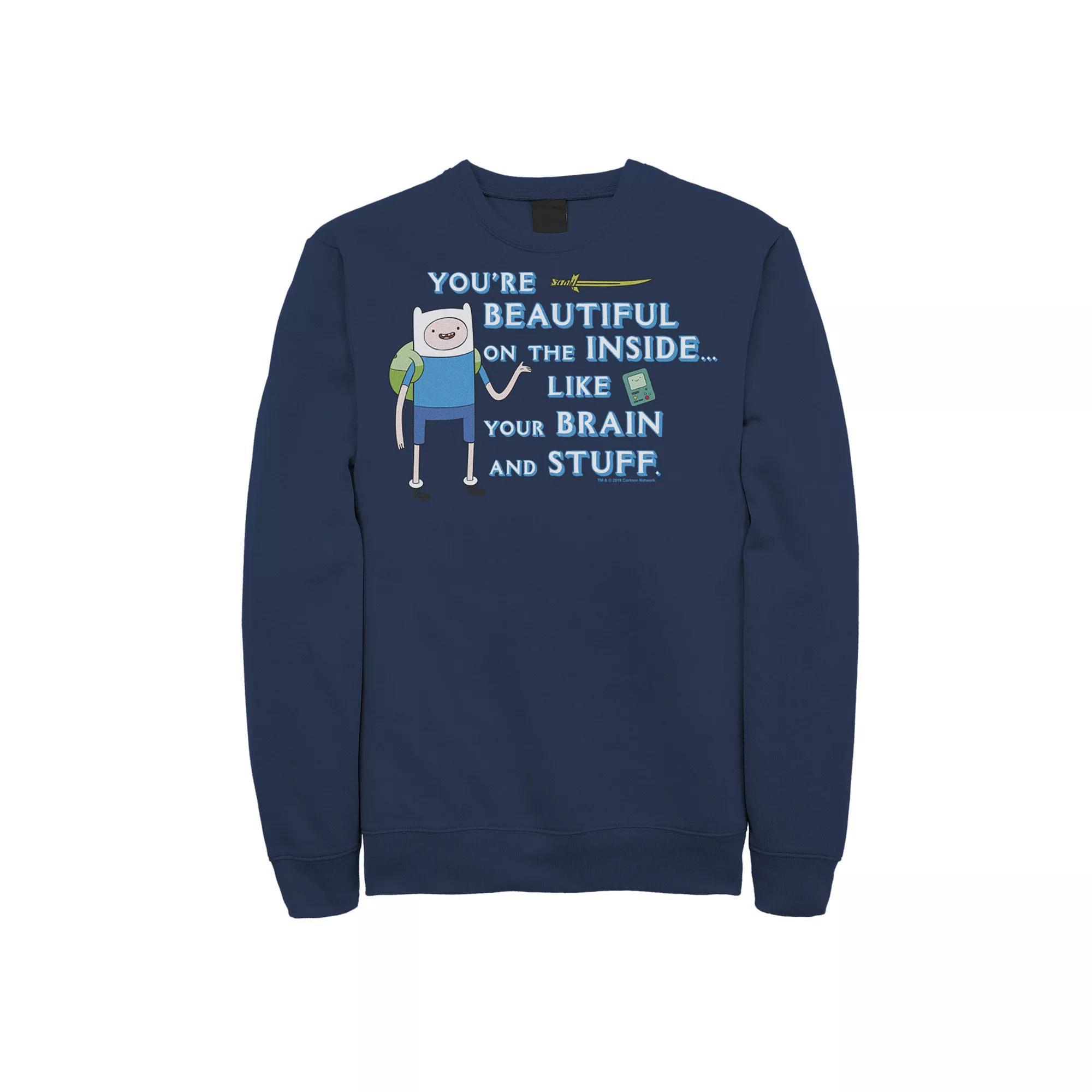 Men's Adventure Time Finn You're Beautiful On The Inside Portrait Fleece, Size: 3XL, Athletic Grey Product Image