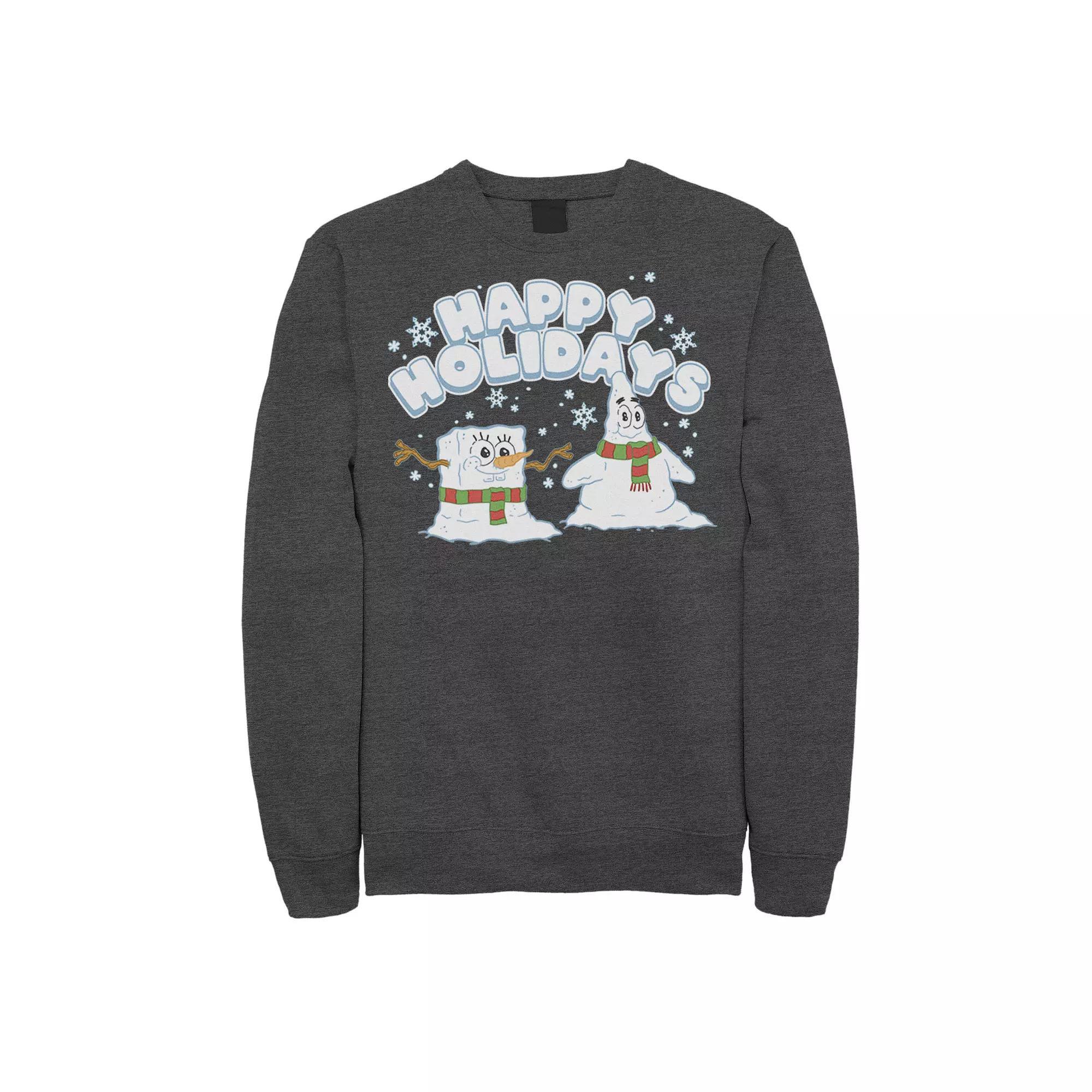 Men's Spongebob Squarepants Patrick Star Snowmen Happy Holidays Sweatshirt, Size: Small, Athletic Grey Product Image