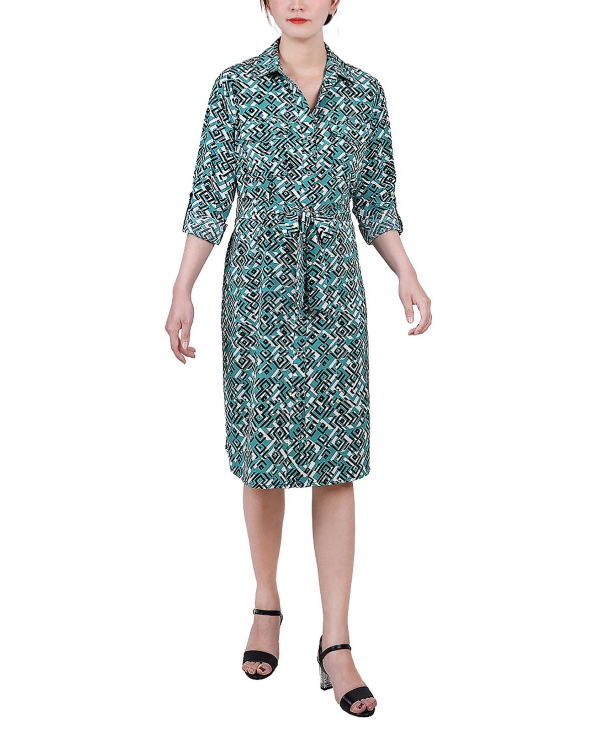 Ny Collection Petite Printed Long Sleeve Roll Tab Shirtdress Product Image