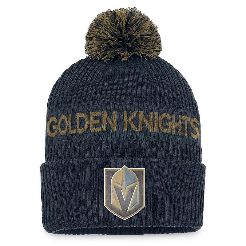 Men's Fanatics Branded Gray/Gold Vegas Golden Knights 2022 NHL Draft Authentic Pro Cuffed Knit Hat with Pom, Lvk Grey Product Image