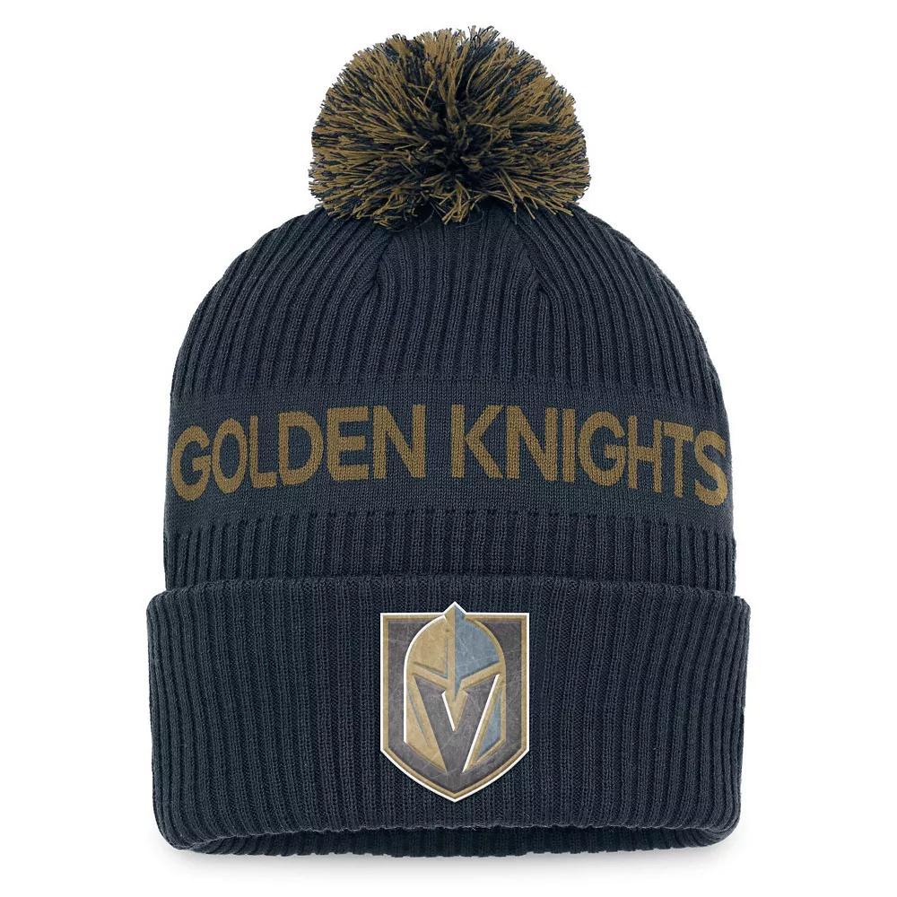 Men's Fanatics Branded Gray/Gold Vegas Golden Knights 2022 NHL Draft Authentic Pro Cuffed Knit Hat with Pom, Lvk Grey Product Image