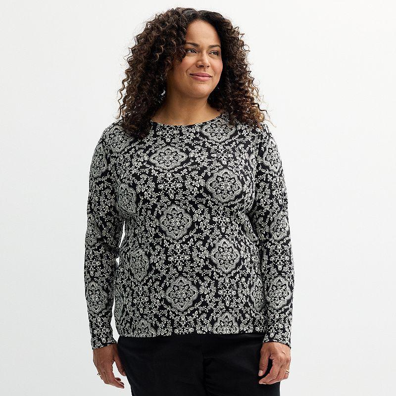 Plus Size Croft & Barrow Essential Crewneck Long Sleeve Tee, Womens Product Image