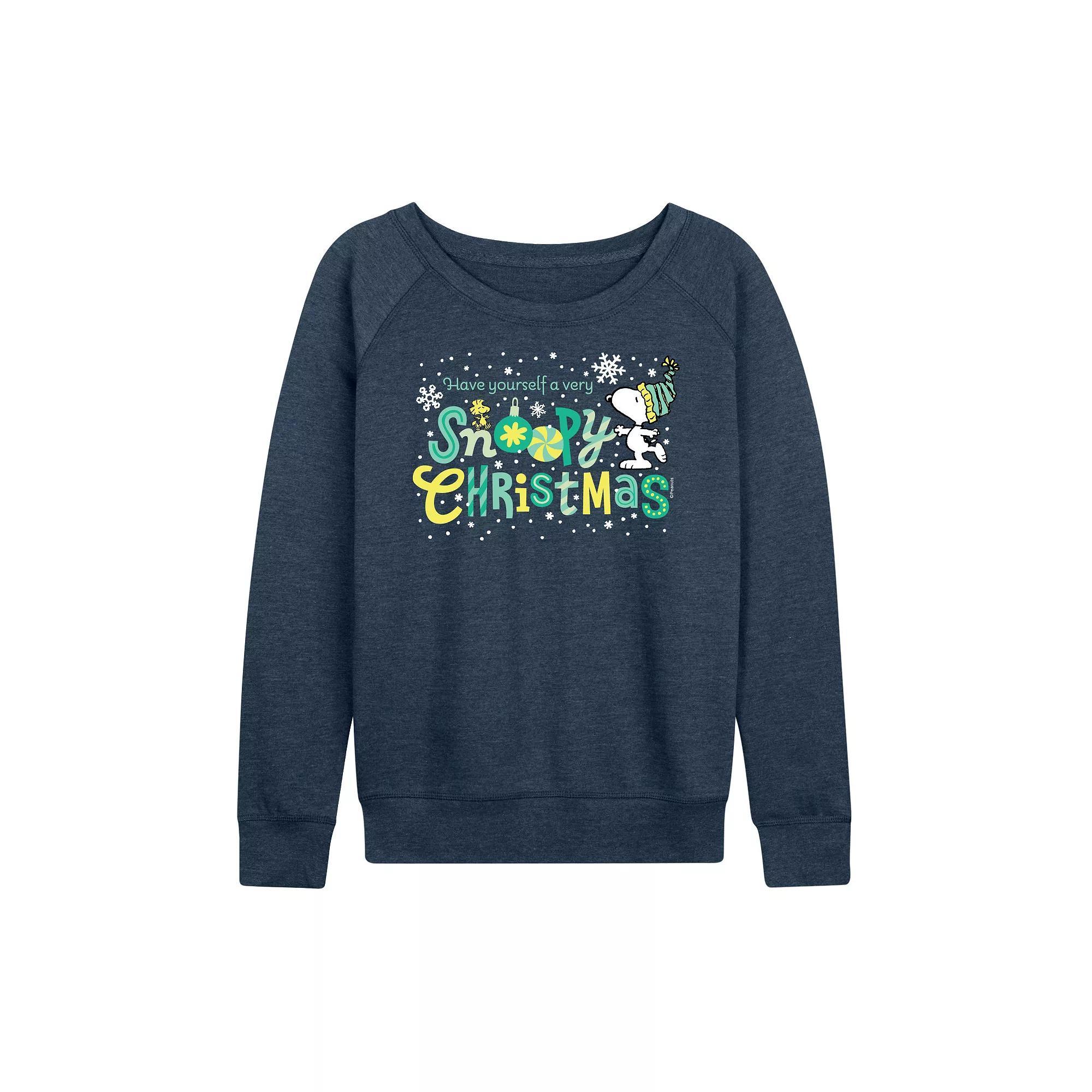 Women's Peanuts Snoopy Christmas French Terry Long Sleeve Tee, Size: XL, Heather Grey Product Image