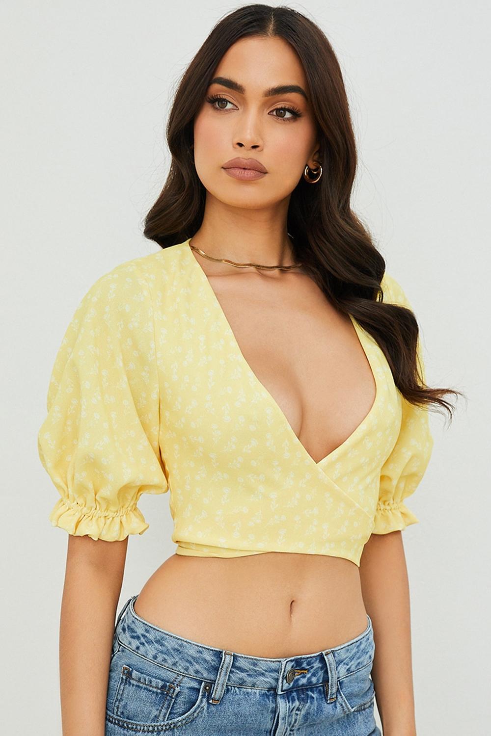Alanya  lemon floral tie front top Product Image