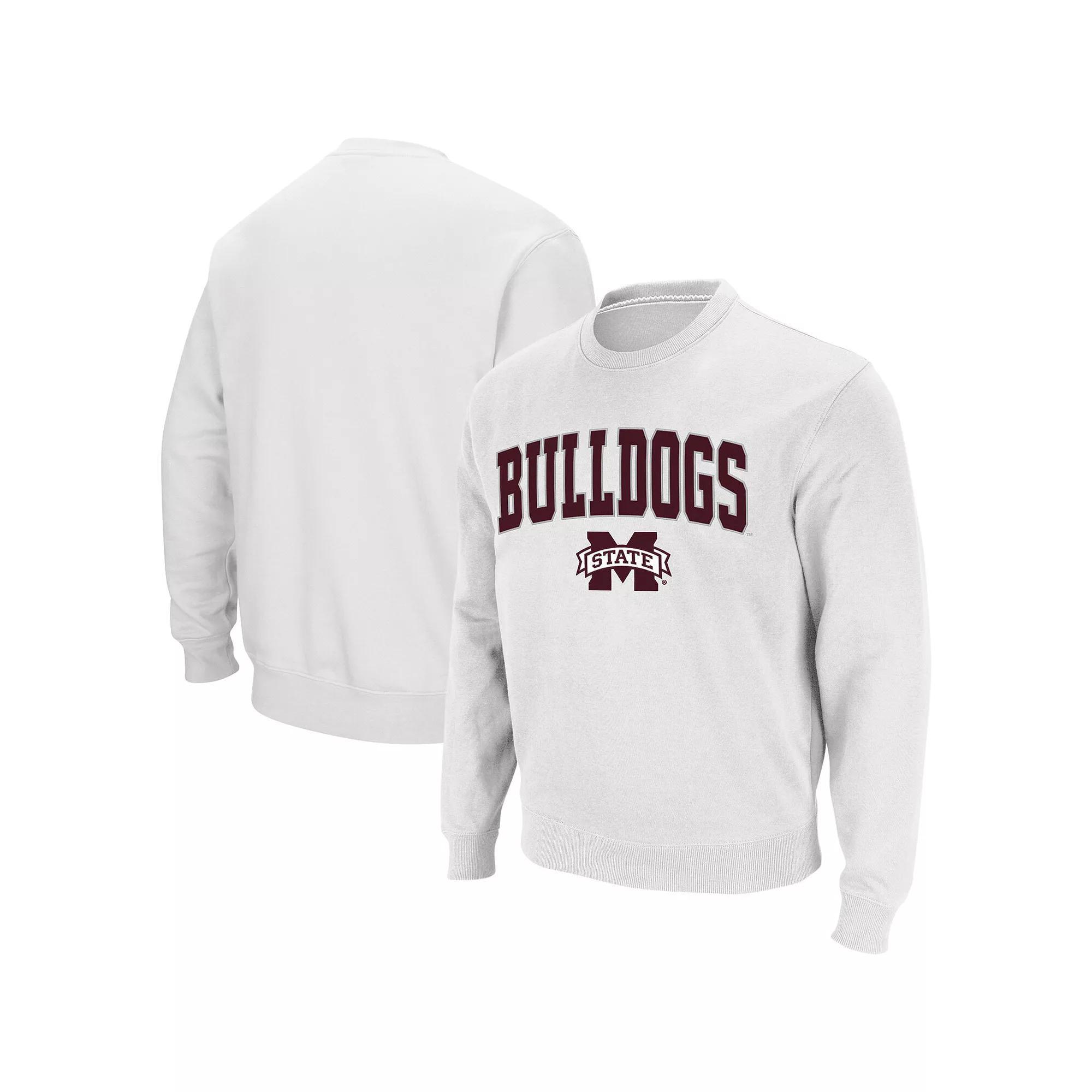 Men's Colosseum White Mississippi State Bulldogs Arch & Logo Crew Neck Sweatshirt, Size: XL, Mst White Product Image