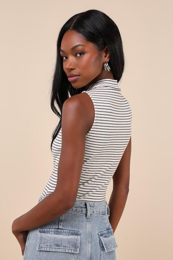 Elevated Selection Ivory Striped Mock Neck Sleeveless Bodysuit Product Image
