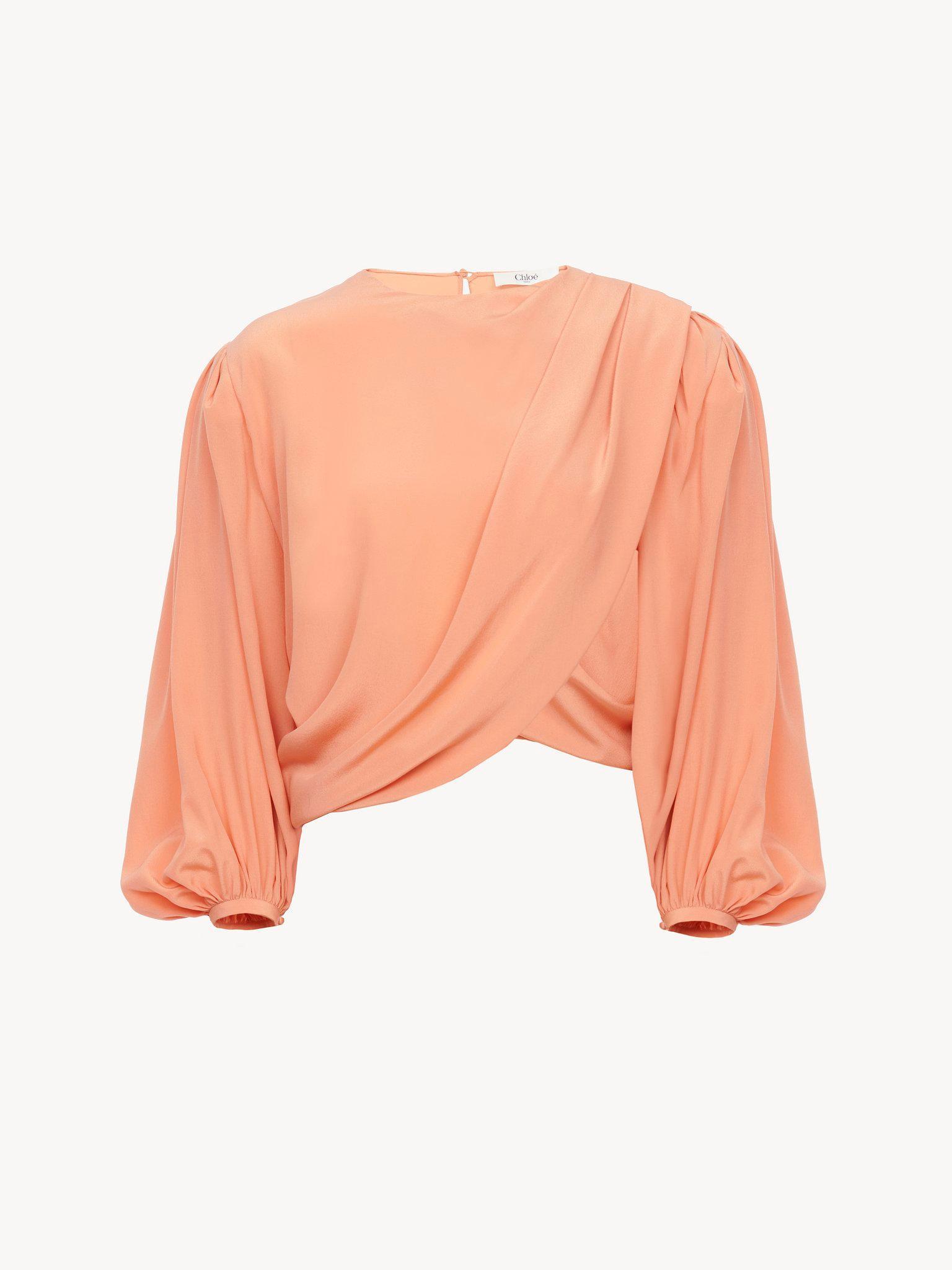Draped cropped top in crêpe de chine Product Image