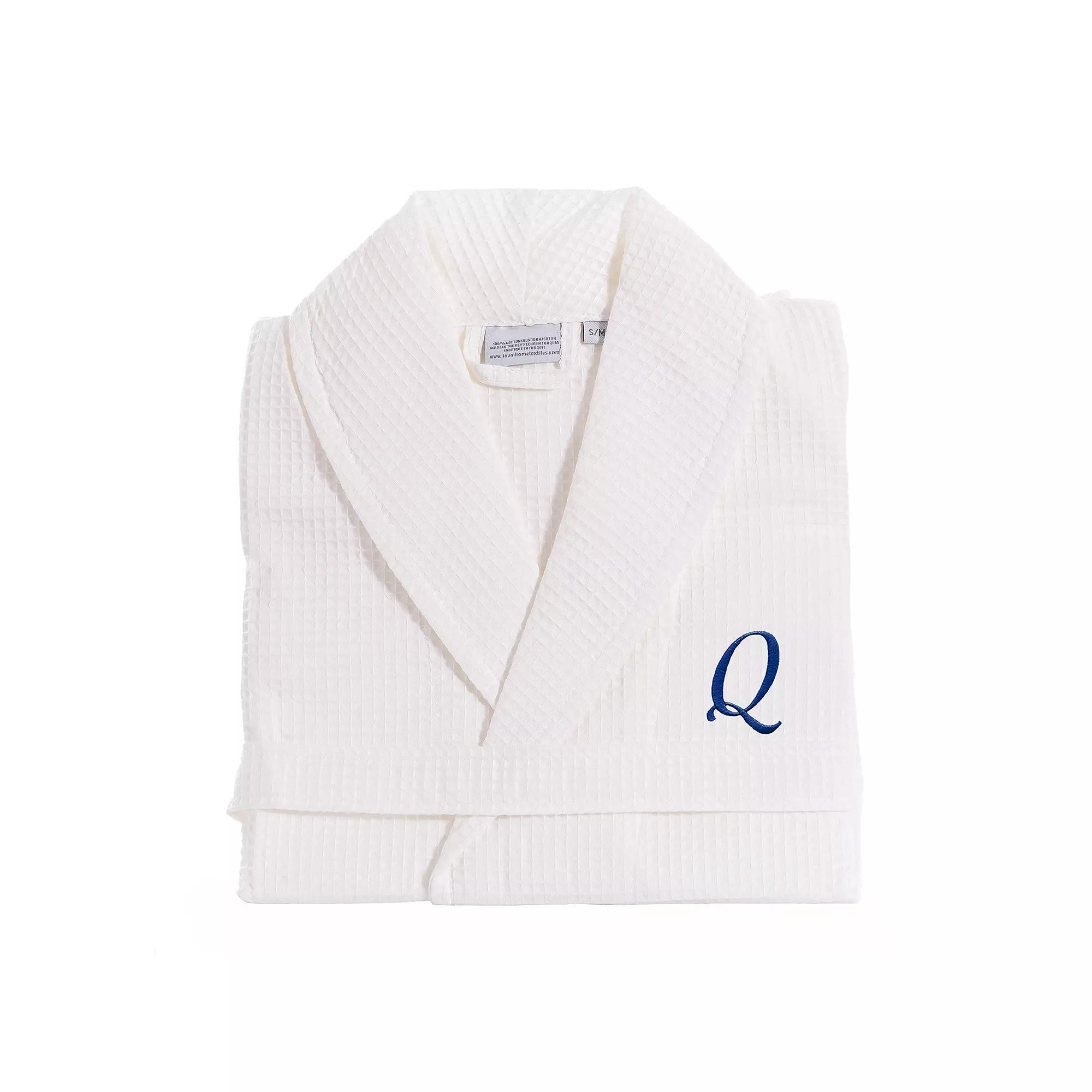 Linum Home Textiles Turkish Cotton Personalized Waffle Weave Bathrobe, Women's, Size: Small/Medium, White Gray J Product Image