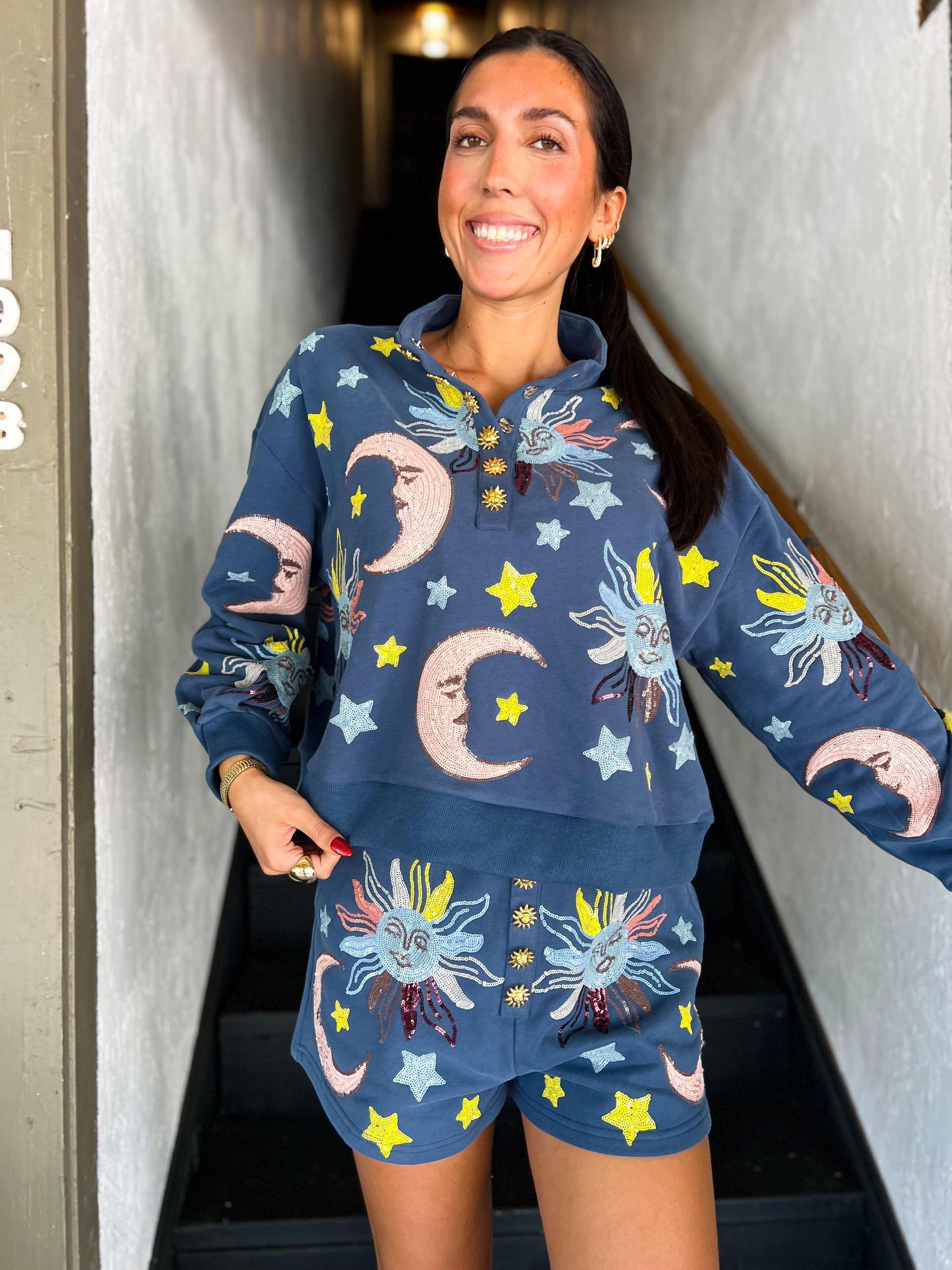 Midnight Blue Stars & Moon Henley Short Product Image