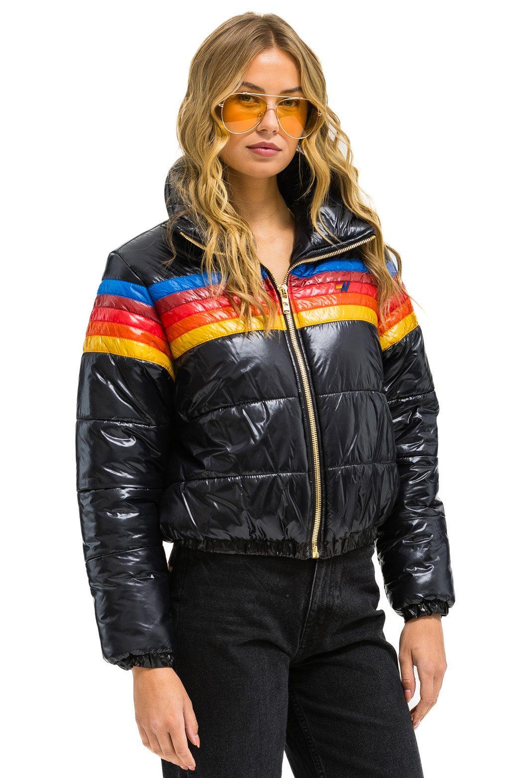 5 STRIPE LUXE APRES PUFFER JACKET - GLOSSY BLACK Female Product Image