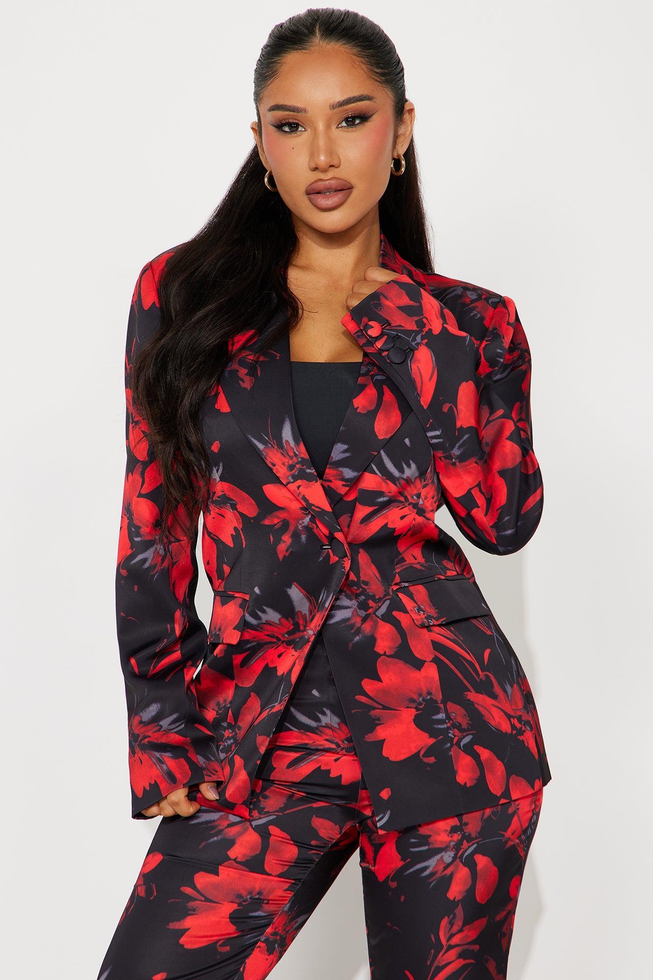 Head Boss Satin Pant Set - Black/Red Product Image