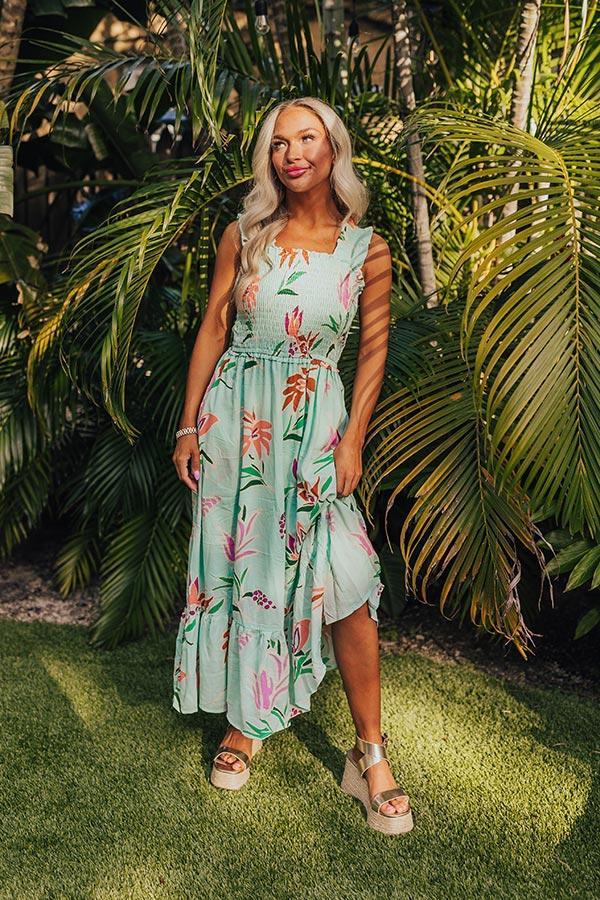 Happy Blooms Smocked Midi in Mint Product Image