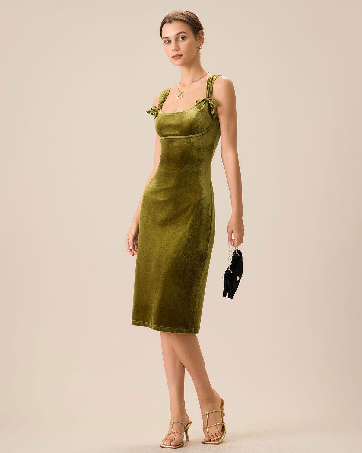 Green Velvet Bodycon Midi Dress Product Image