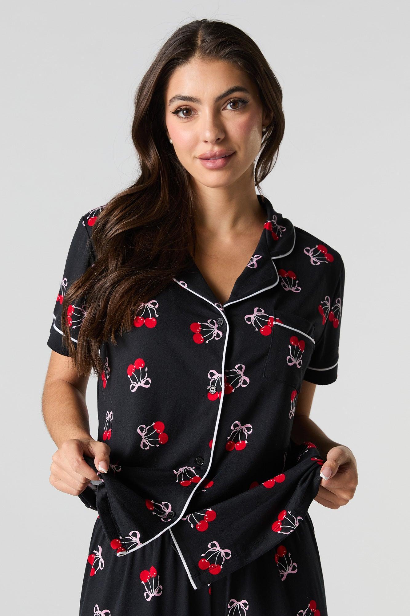Collared Button-Up Top & Pant 2 Piece Pajama Set Female Product Image