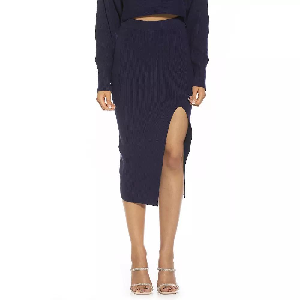 Women's ALEXIA ADMOR Ribbed Knit High Slit Midi Skirt, Size: Large, Blue Product Image